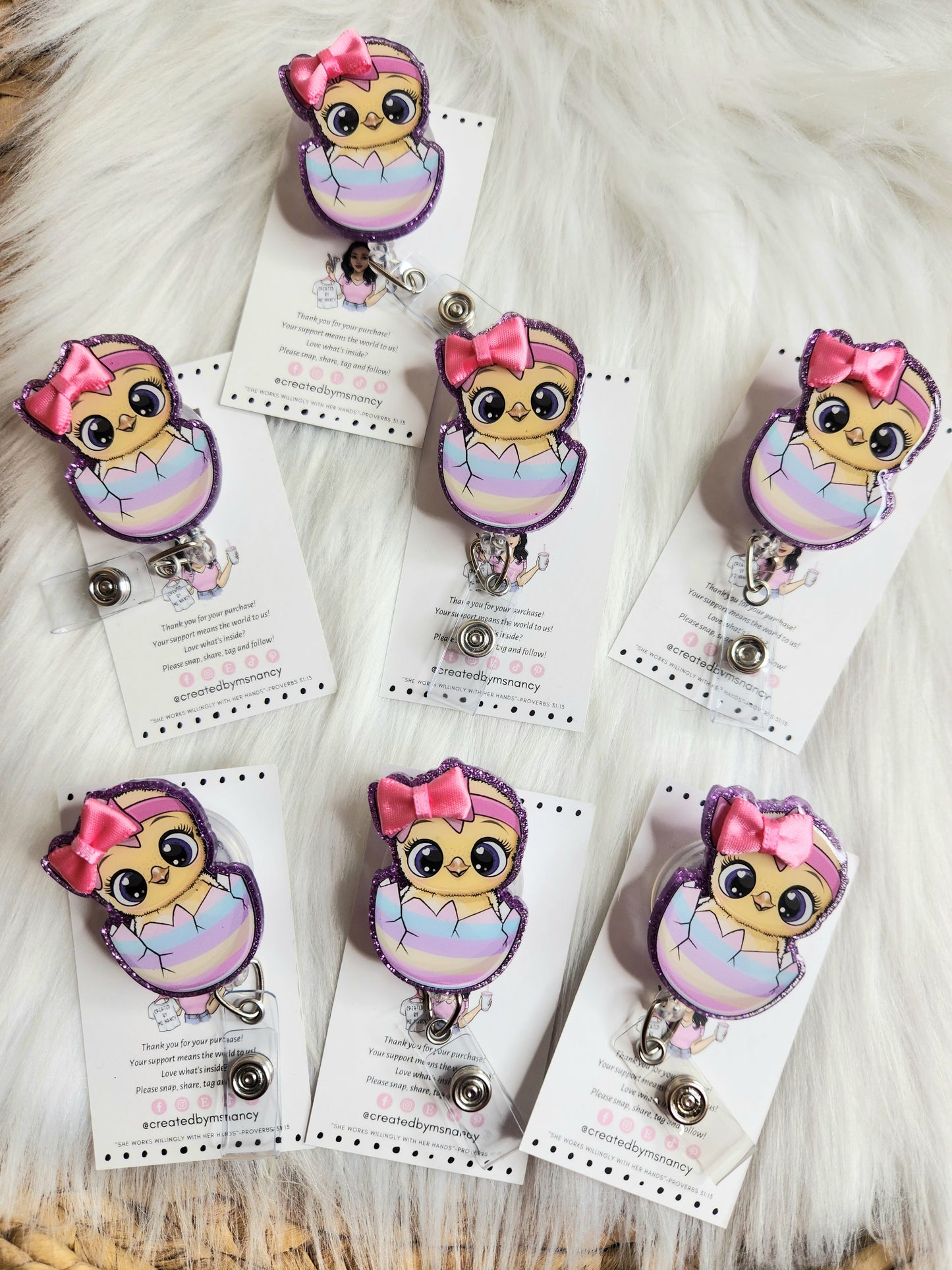 Cute Chick with Bow Badge Reel