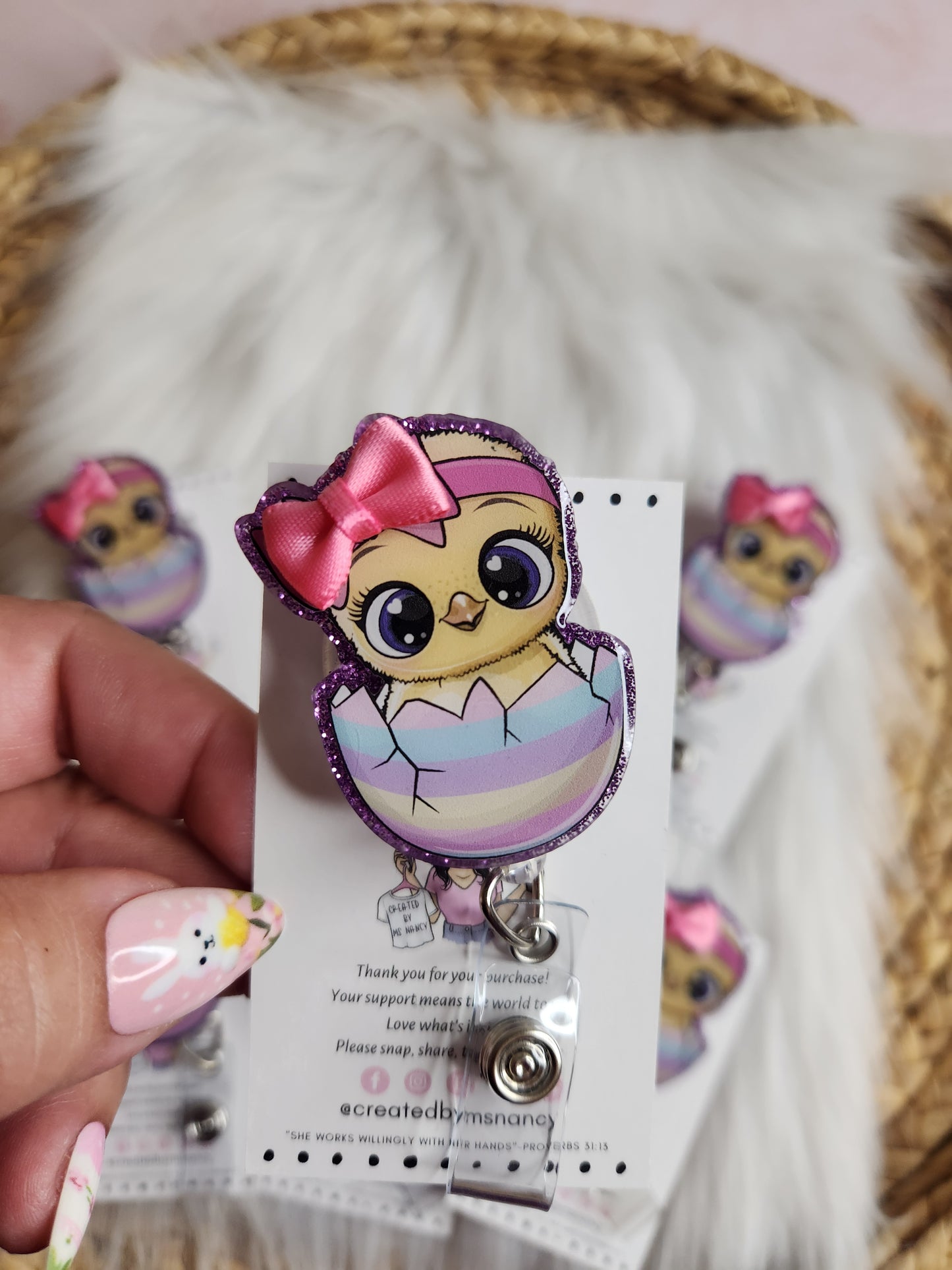 Cute Chick with Bow Badge Reel