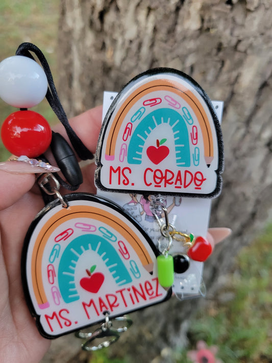 Epoxy Apple Badge Reel - Teacher Gift - Back to School - Personalized -  Happy Face - GLITTER - SPARKLY - FUN