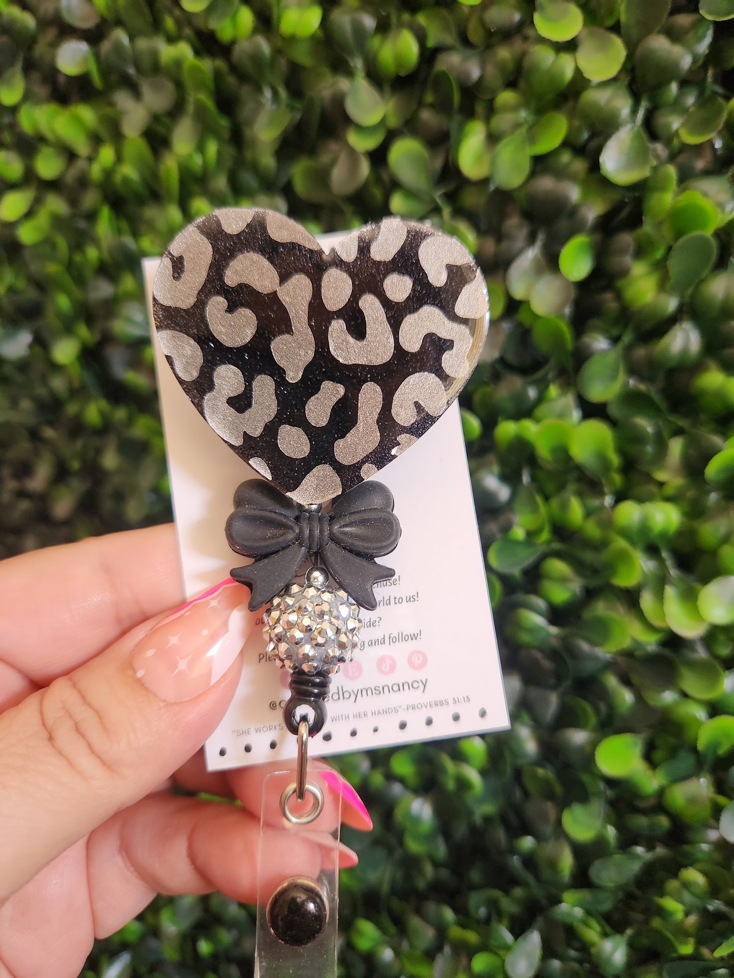 Heart Shaped Cheetah Print Badge Reel