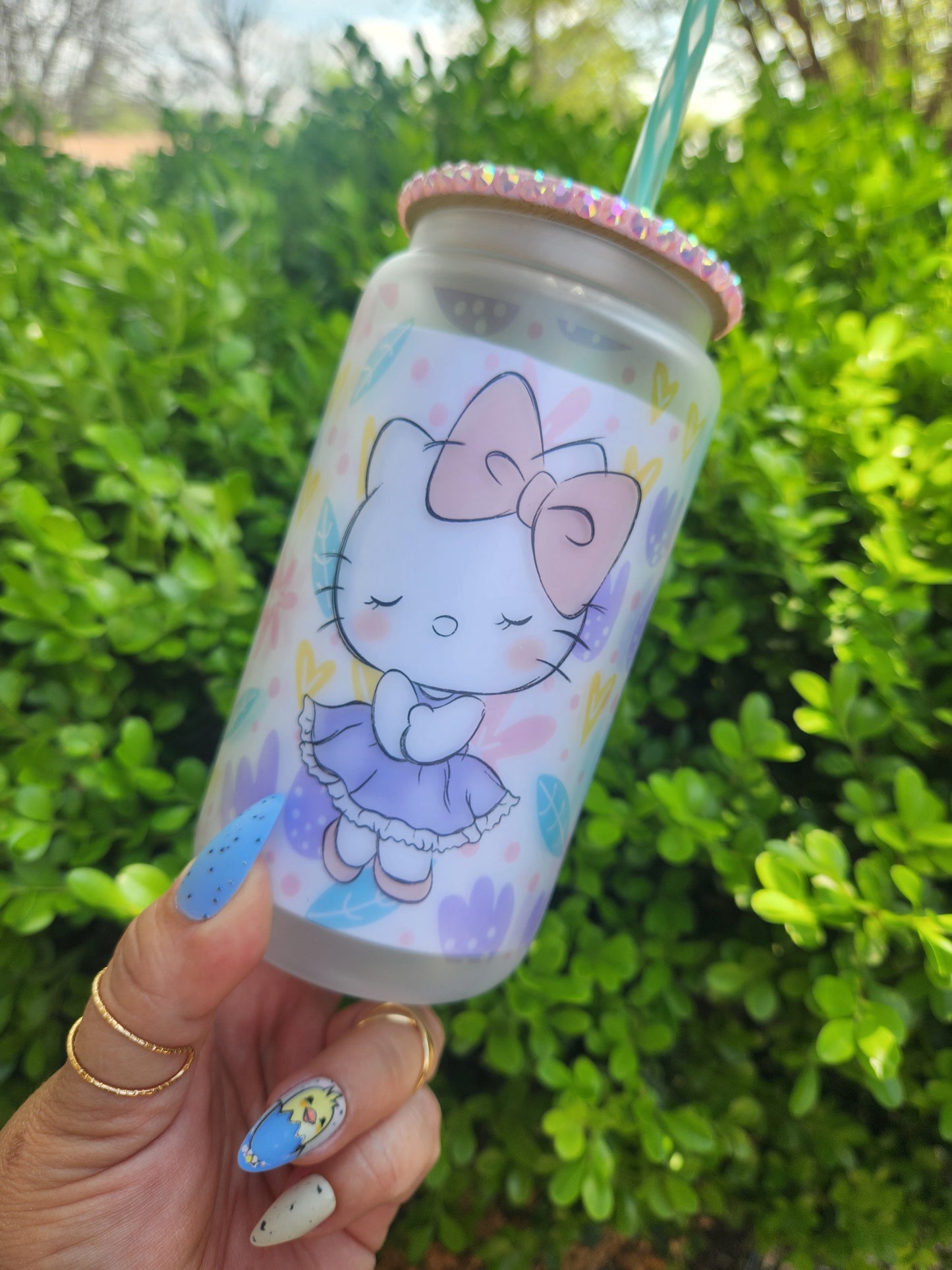 16oz Pastel Kitty Frosted Glass