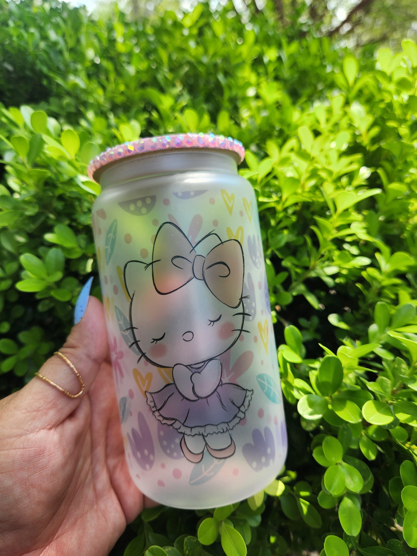 16oz Pastel Kitty Frosted Glass