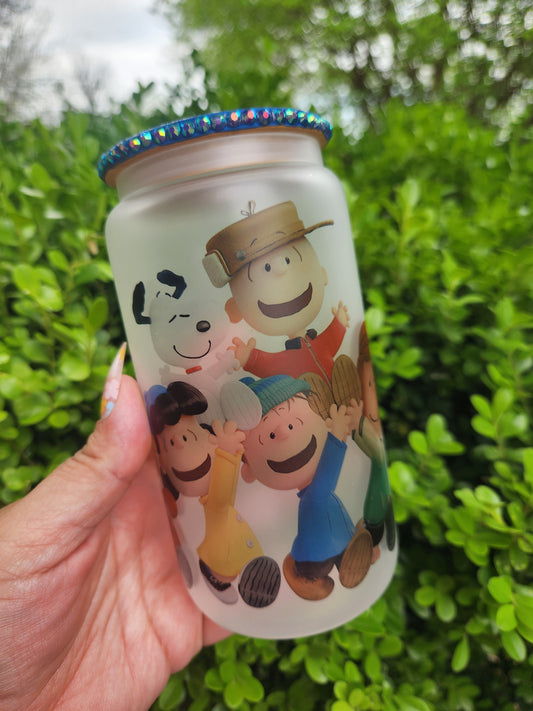 16oz Peanut Friends Frosted Glass