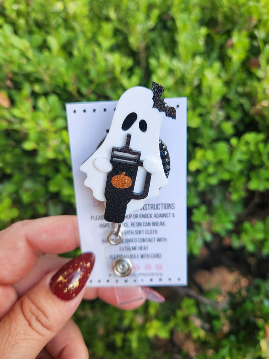 Ghost with Tumbler Badge Reel