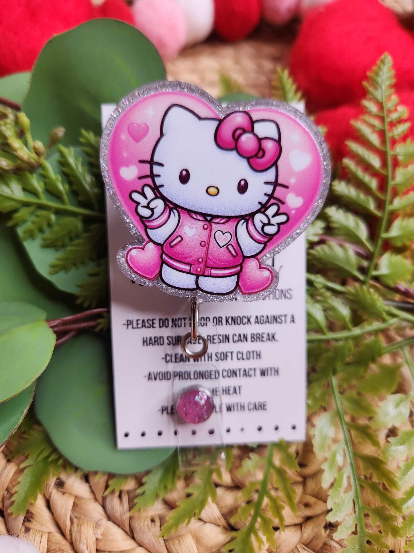 Kitty Pink Hearts Badge Reel