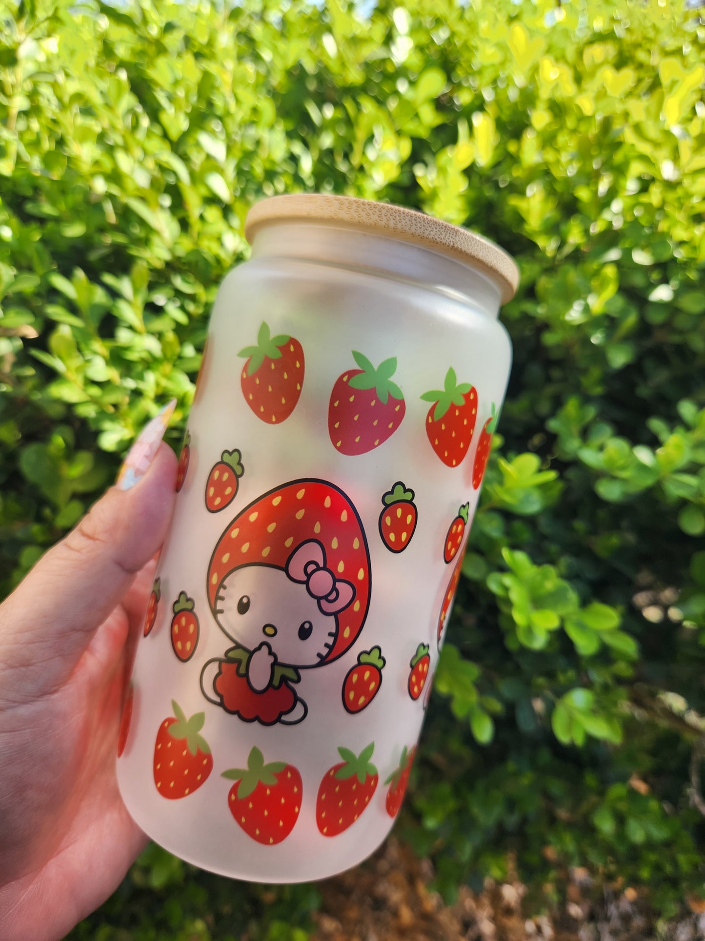 Hello Kitty Strawberry Inspired 16oz Frosted Glass