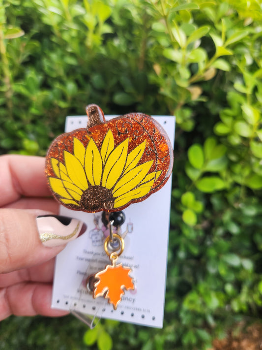 Fall Sunflower Pumpkin Badge Reel