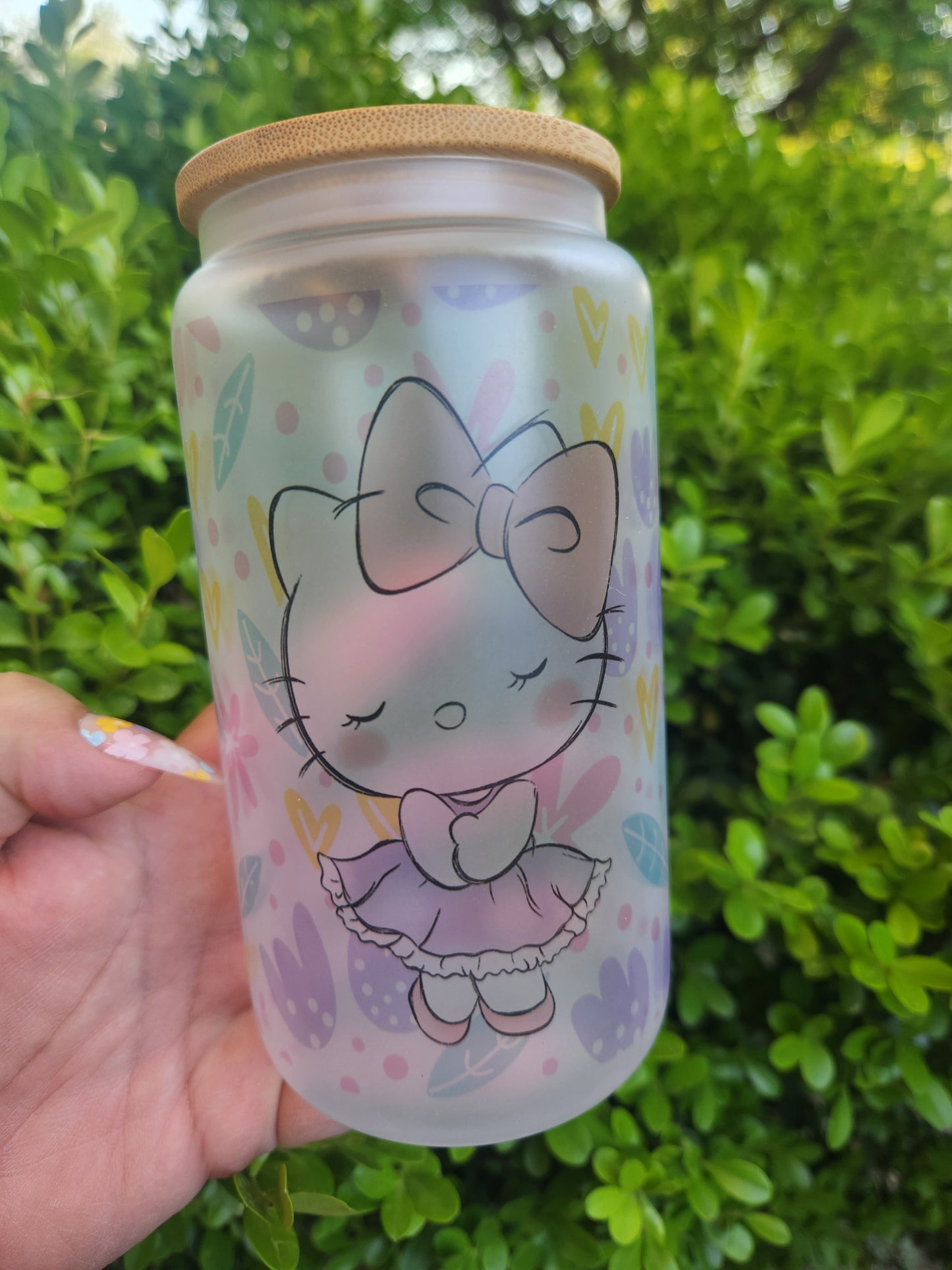 16oz Pastel Kitty Frosted Glass